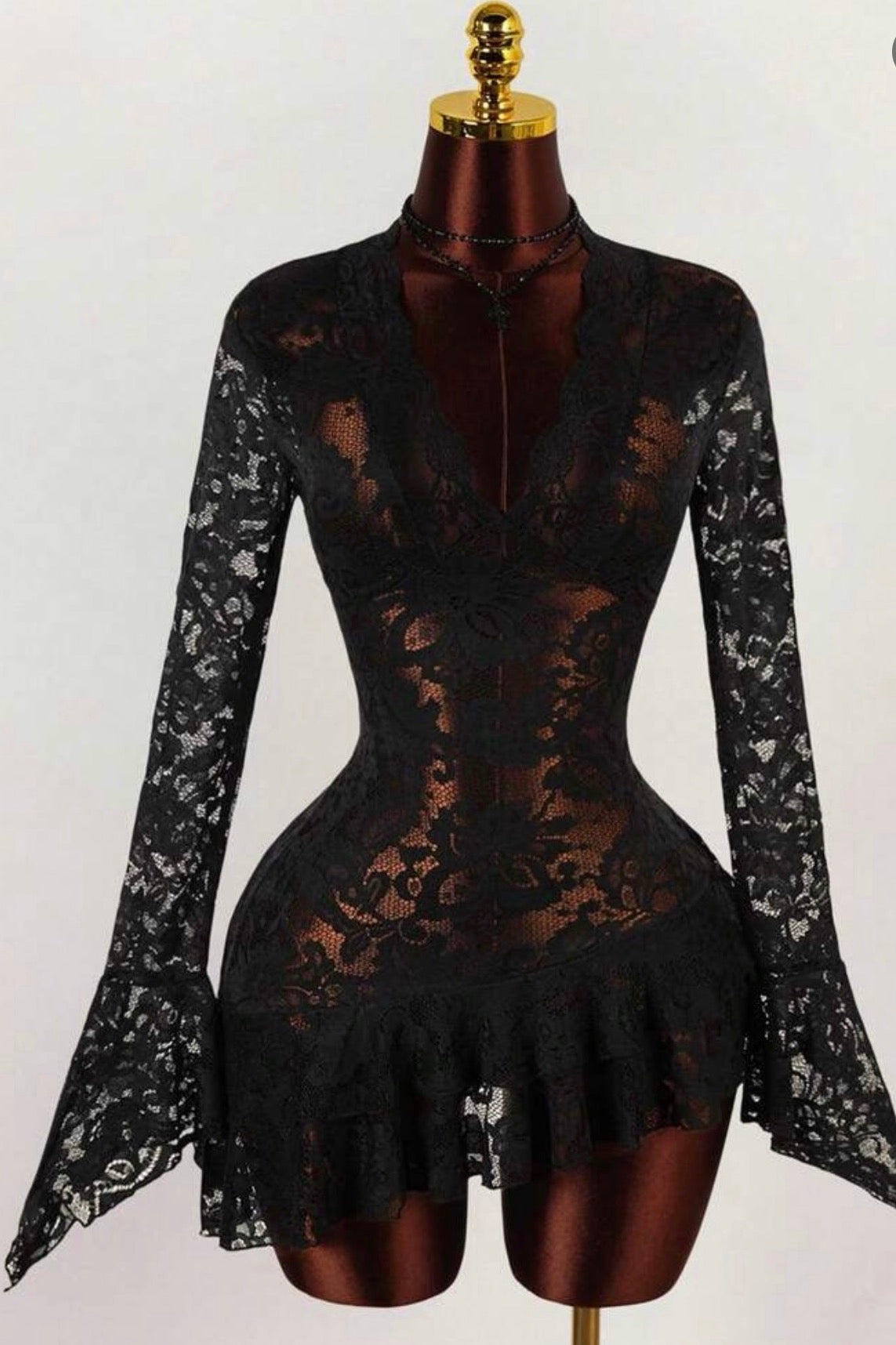 Darianne black sheer long sleeve mini dress