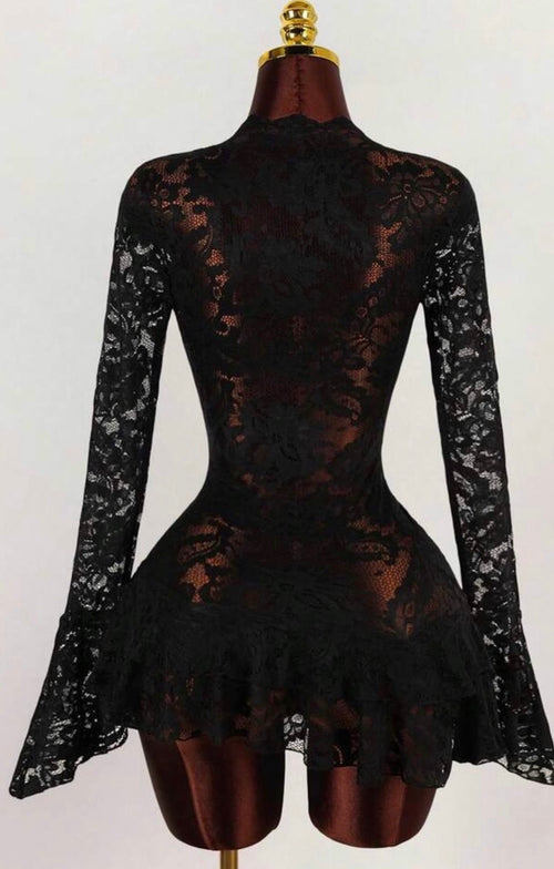 Darianne black sheer long sleeve mini dress